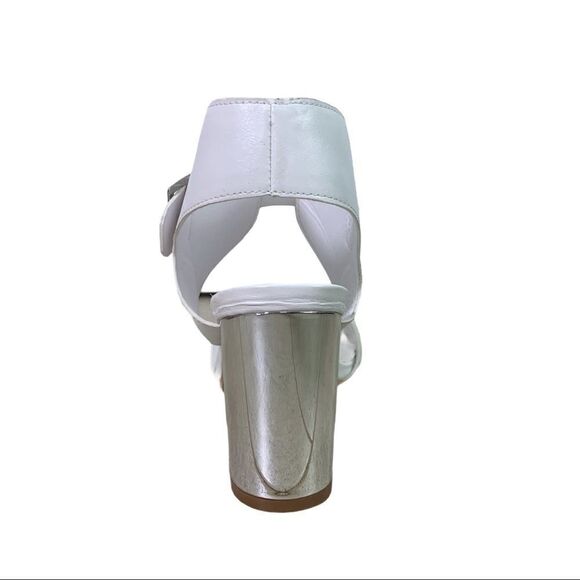 Chunky White Silver Metallic Heel Sandals - Picture 5 of 6